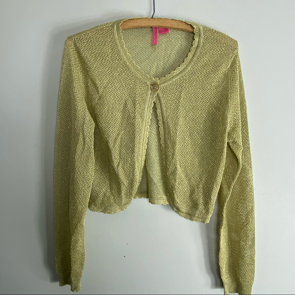 Charlotte Tarantola Gold Shimmer Cardigan Sweater *757